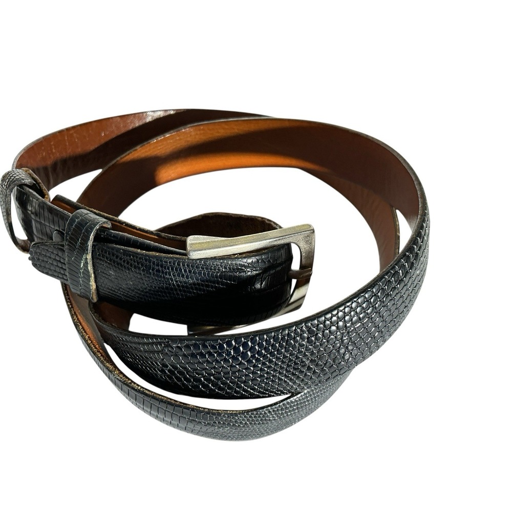 CEINTURES Vtg Black Genuine Lizard Belt Size 36 Gold Tone Buckle